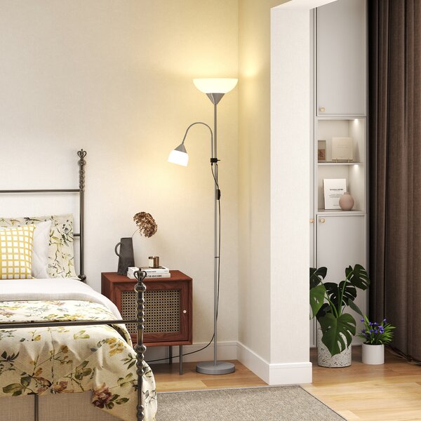 HOMCOM Modern Floor Reading Lamp 2 Adjustable Heads Light Steel Base Living Room Bedroom Office, 179.5cm Aosom UK