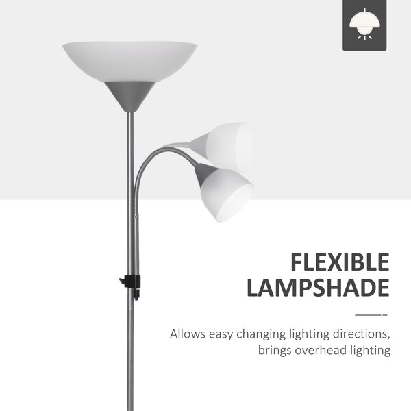 HOMCOM Modern Floor Reading Lamp 2 Adjustable Heads Light Steel Base Living Room Bedroom Office, 179.5cm Aosom UK