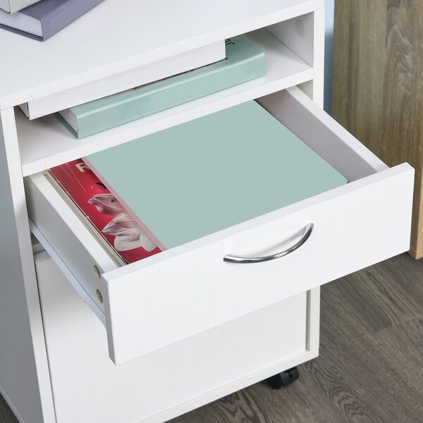 HOMCOM 60cm Storage Cabinet w/ Drawer Open Shelf Metal Handles 4 Wheels Office Home Organiser Mobile Printer White Aosom UK