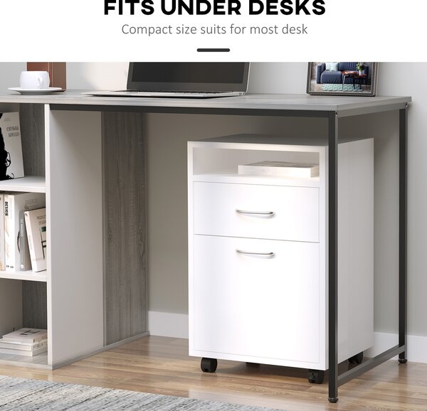 HOMCOM 60cm Storage Cabinet w/ Drawer Open Shelf Metal Handles 4 Wheels Office Home Organiser Mobile Printer White Aosom UK