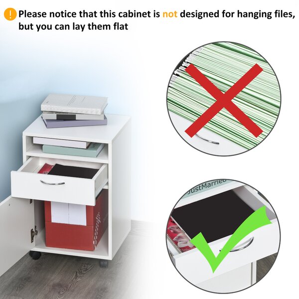 HOMCOM 60cm Storage Cabinet w/ Drawer Open Shelf Metal Handles 4 Wheels Office Home Organiser Mobile Printer White Aosom UK