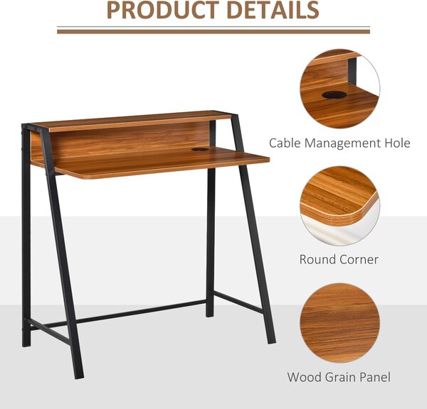 HOMCOM 2-Tier Writing Desk, Computer Table with Storage Shelf and Slimline Frame, PC Laptop Desk, Gaming Workstation, Walnut Aosom UK