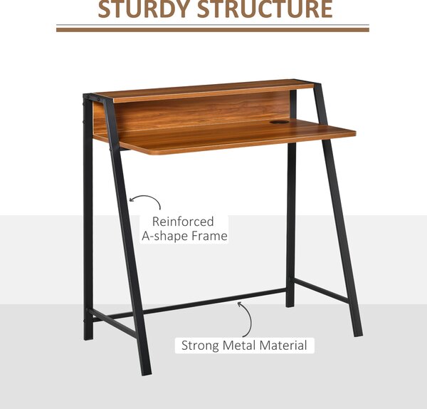 HOMCOM 2-Tier Writing Desk, Computer Table with Storage Shelf and Slimline Frame, PC Laptop Desk, Gaming Workstation, Walnut Aosom UK