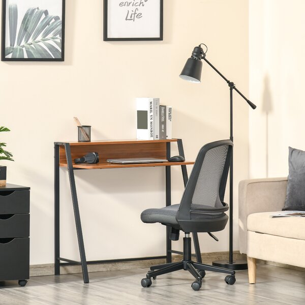 HOMCOM 2-Tier Writing Desk, Computer Table with Storage Shelf and Slimline Frame, PC Laptop Desk, Gaming Workstation, Walnut Aosom UK
