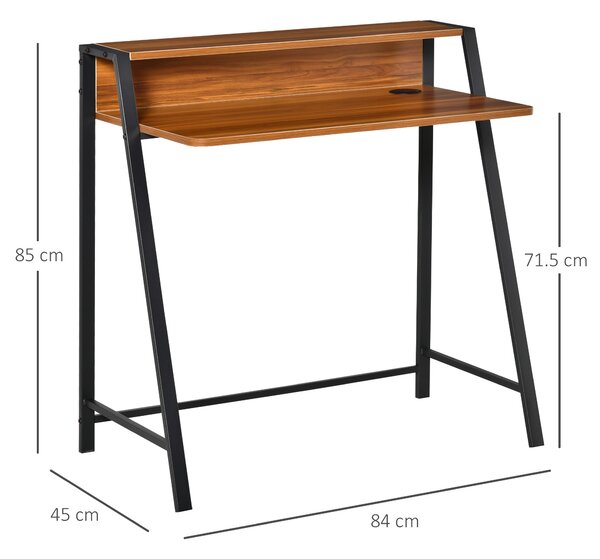 HOMCOM 2-Tier Writing Desk, Computer Table with Storage Shelf and Slimline Frame, PC Laptop Desk, Gaming Workstation, Walnut Aosom UK