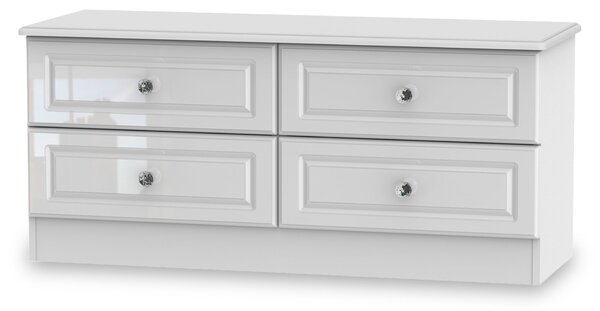 Kinsley White Gloss Contemporary 4 Drawer Low Storage Chest Unit | Roseland Furniture