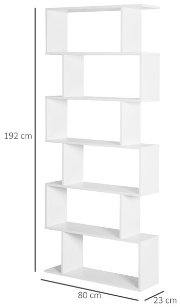HOMCOM Wooden Wood S Shape Storage Display 6 Shelves Room Divider Unit Chest Bookshelf Bookcase Cupboard Cabinet Office Furniture, White Aosom UK