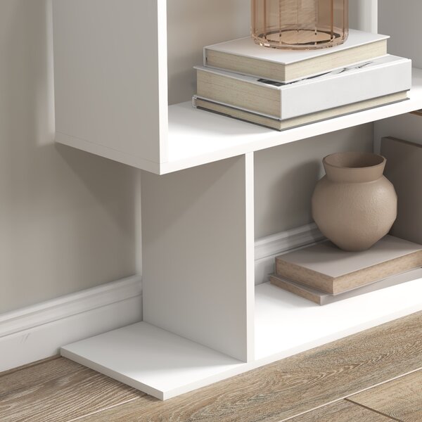 HOMCOM Wooden Wood S Shape Storage Display 6 Shelves Room Divider Unit Chest Bookshelf Bookcase Cupboard Cabinet Office Furniture, White Aosom UK