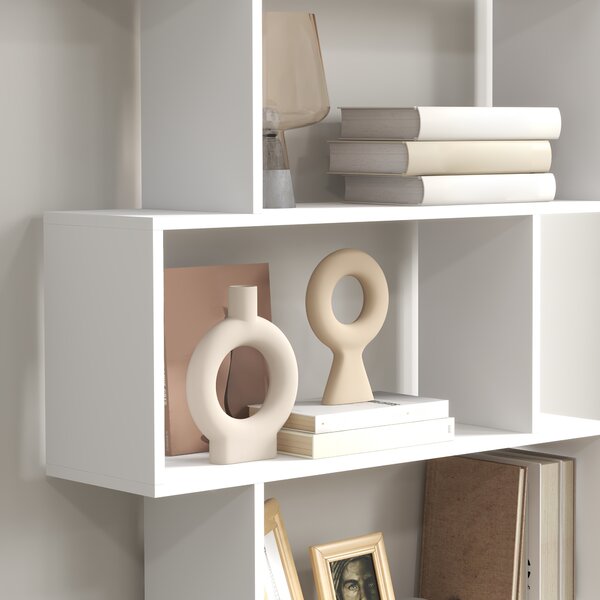 HOMCOM Wooden Wood S Shape Storage Display 6 Shelves Room Divider Unit Chest Bookshelf Bookcase Cupboard Cabinet Office Furniture, White Aosom UK