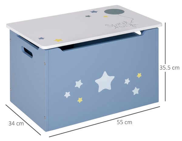 HOMCOM Children's Toy Storage Box, Wooden Chest with Safety Hinge and Air Vents, Side Handles, Blue Aosom UK