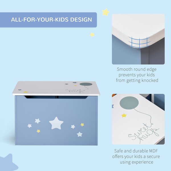 HOMCOM Children's Toy Storage Box, Wooden Chest with Safety Hinge and Air Vents, Side Handles, Blue Aosom UK
