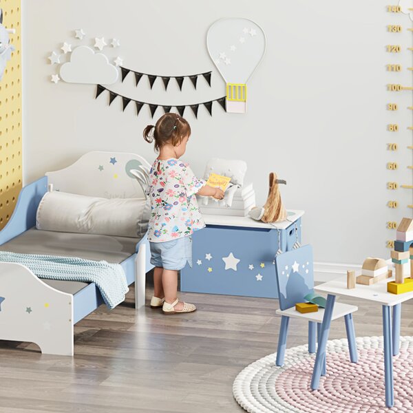 HOMCOM Children's Toy Storage Box, Wooden Chest with Safety Hinge and Air Vents, Side Handles, Blue Aosom UK