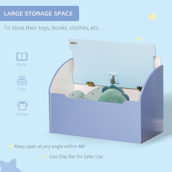 HOMCOM Kids Blue Wooden Toy Storage Chest, 2 in 1 Chair Design with Safety Hinge, 60 x 30 x 50 cm Aosom UK