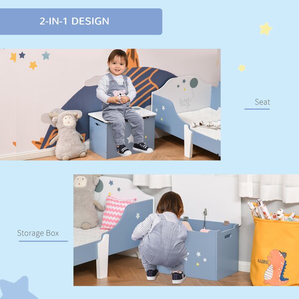 HOMCOM Children's Toy Storage Box, Wooden Chest with Safety Hinge and Air Vents, Side Handles, Blue Aosom UK