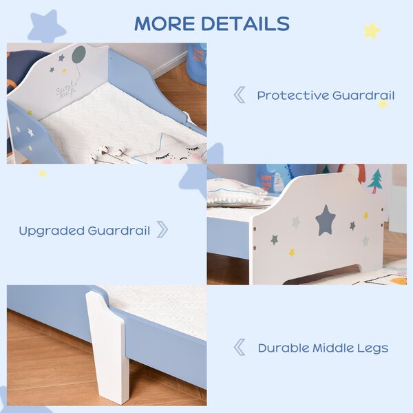 HOMCOM Kids Toddler Wooden Bed Round Edged with Guardrails Stars Image 143 x 74 x 59 cm Blue Aosom UK