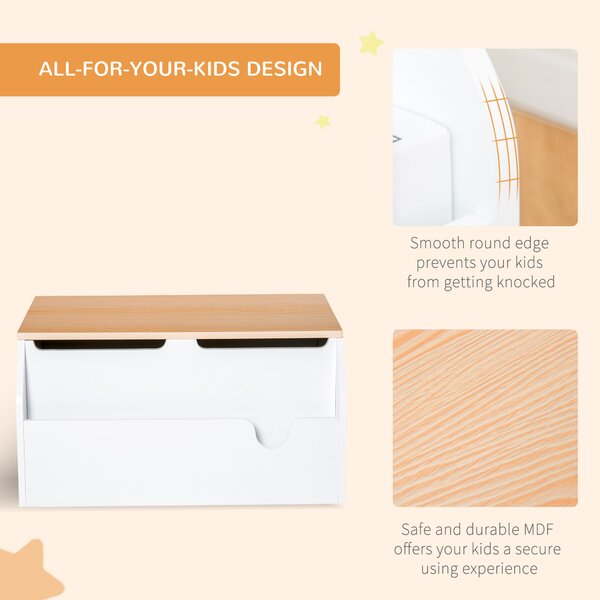 HOMCOM Toy Storage Organizer Wooden Toy Box with Book Slot, the Lid Fitted with a Gas Rod, Safe for Children, White Aosom UK
