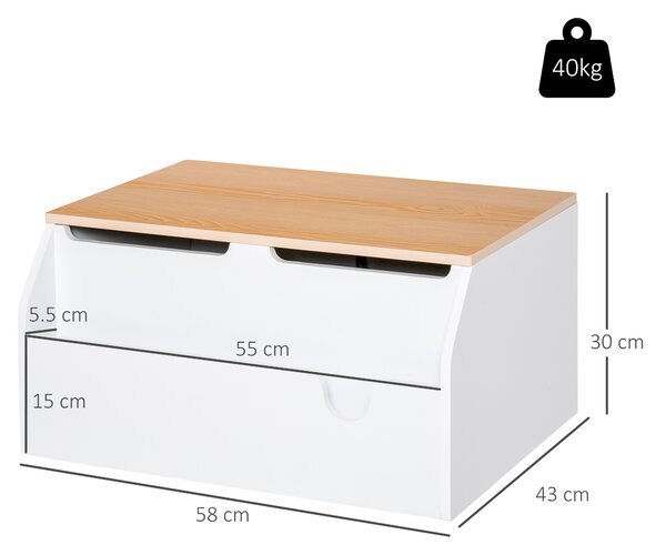 HOMCOM Toy Storage Organizer Wooden Toy Box with Book Slot, the Lid Fitted with a Gas Rod, Safe for Children, White Aosom UK