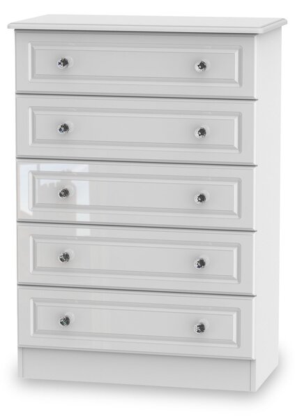 Kinsley White Gloss Contemporary 5 Drawer Storage Chest for Bedroom | Roseland Furniture