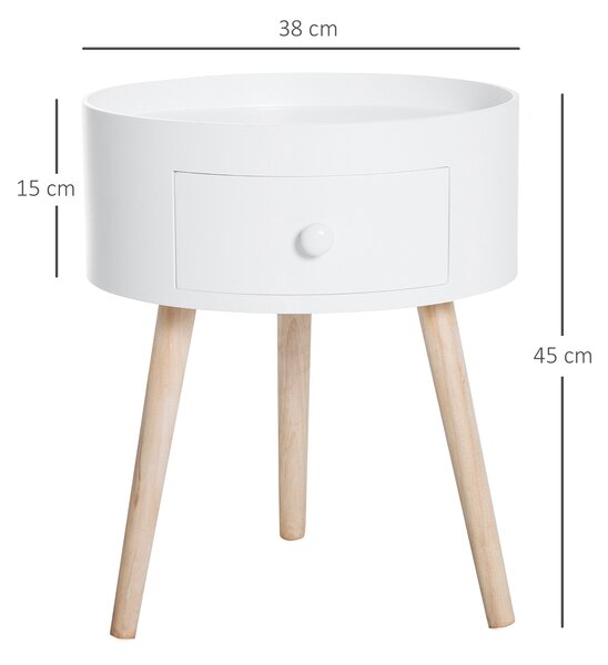 HOMCOM Modern Round Coffee Table, Wooden Side Table with Drawer, Wood Legs, Living Room Storage, White Aosom UK