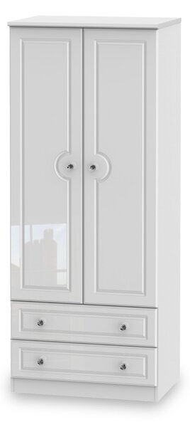 Kinsley Contemporary White Gloss 2 Door Double Wardrobe with 2 Drawers | Roseland Furniture
