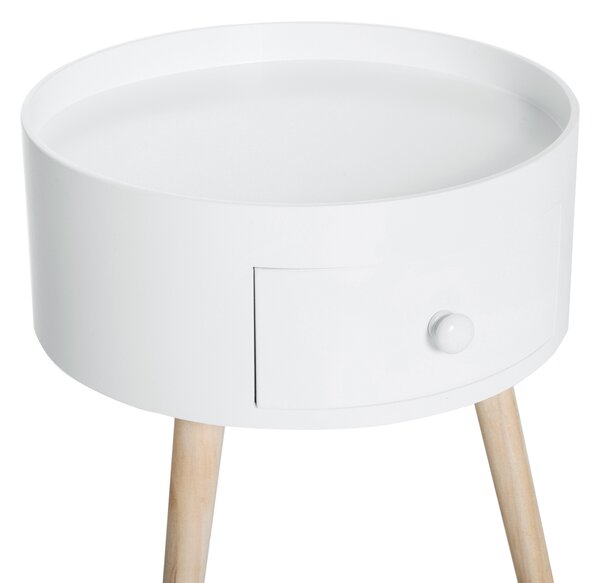 HOMCOM Modern Round Coffee Table, Wooden Side Table with Drawer, Wood Legs, Living Room Storage, White Aosom UK