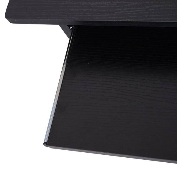 HOMCOM Compact Small Computer PC Table Wooden Desk Keyboard Tray Storage Shelf Modern Corner Table Home Office Gaming and Study Black