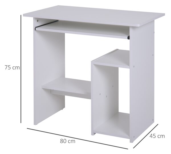 HOMCOM Compact Computer Table with Keyboard Tray, Storage Shelf, Wooden Corner Desk for Home Office, White Aosom UK
