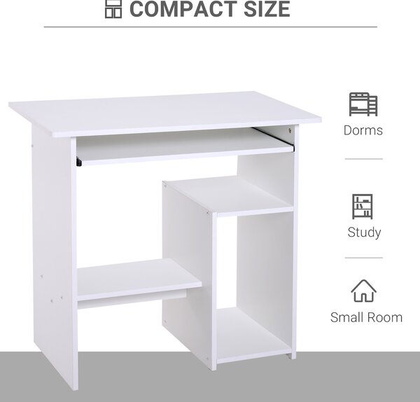HOMCOM Compact Computer Table with Keyboard Tray, Storage Shelf, Wooden Corner Desk for Home Office, White Aosom UK
