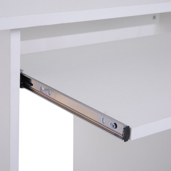 HOMCOM Compact Computer Table with Keyboard Tray, Storage Shelf, Wooden Corner Desk for Home Office, White Aosom UK