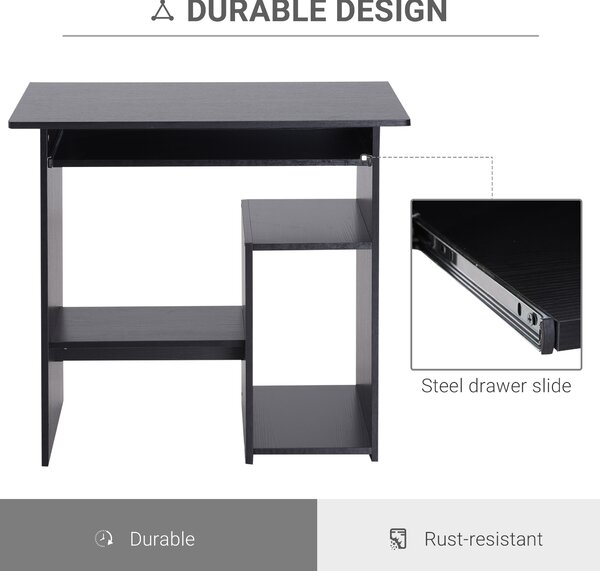 HOMCOM Compact Small Computer PC Table Wooden Desk Keyboard Tray Storage Shelf Modern Corner Table Home Office Gaming and Study Black