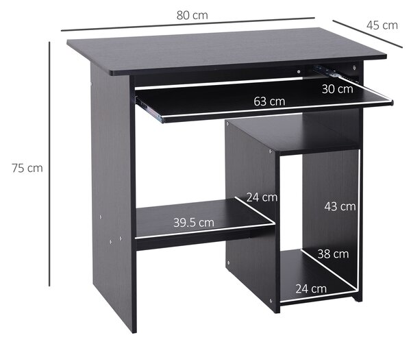 HOMCOM Compact Small Computer PC Table Wooden Desk Keyboard Tray Storage Shelf Modern Corner Table Home Office Gaming and Study Black