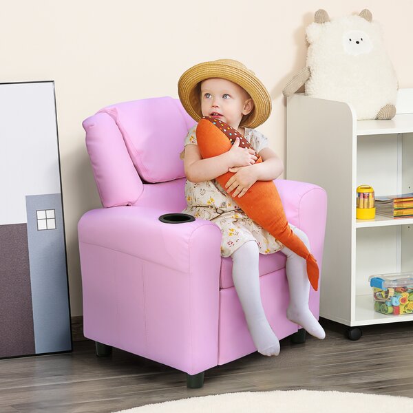 HOMCOM Children Recliner Armchair W/ Cup Holder-Pink Aosom UK