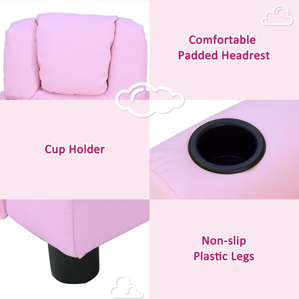 HOMCOM Children Recliner Armchair W/ Cup Holder-Pink Aosom UK