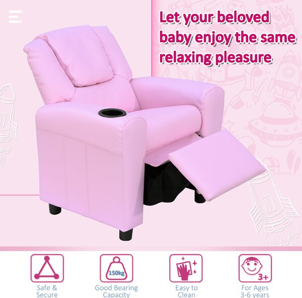 HOMCOM Children Recliner Armchair W/ Cup Holder-Pink Aosom UK