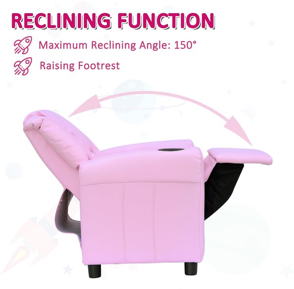 HOMCOM Children Recliner Armchair W/ Cup Holder-Pink Aosom UK