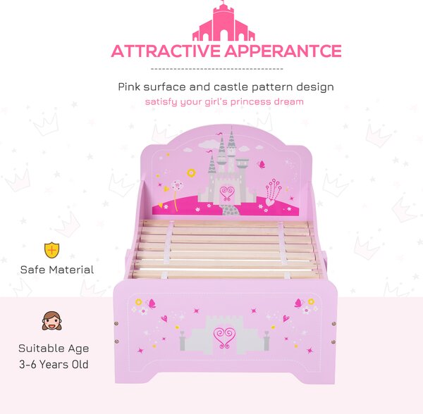 HOMCOM MDF Kids Castle Design Kids Single Bed Pink Aosom UK