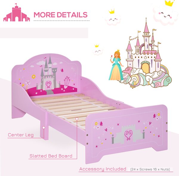 HOMCOM MDF Kids Castle Design Kids Single Bed Pink Aosom UK