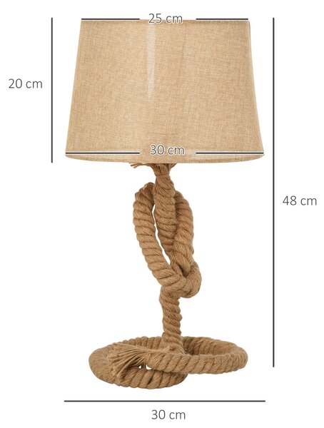 HOMCOM Nautical Style Rope-Base Table Lamp w/ Fabric Lampshade Metal Frame Power Switch Unique Lighting Furnishing Living Room Beige Aosom UK