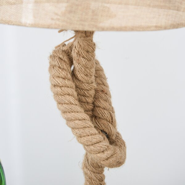 HOMCOM Nautical Style Rope-Base Table Lamp w/ Fabric Lampshade Metal Frame Power Switch Unique Lighting Furnishing Living Room Beige Aosom UK