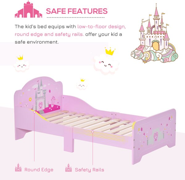HOMCOM MDF Kids Castle Design Kids Single Bed Pink Aosom UK