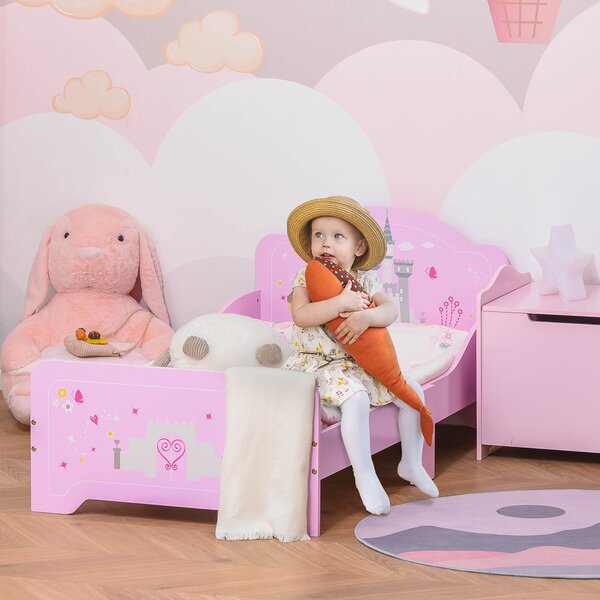 HOMCOM MDF Kids Castle Design Kids Single Bed Pink Aosom UK