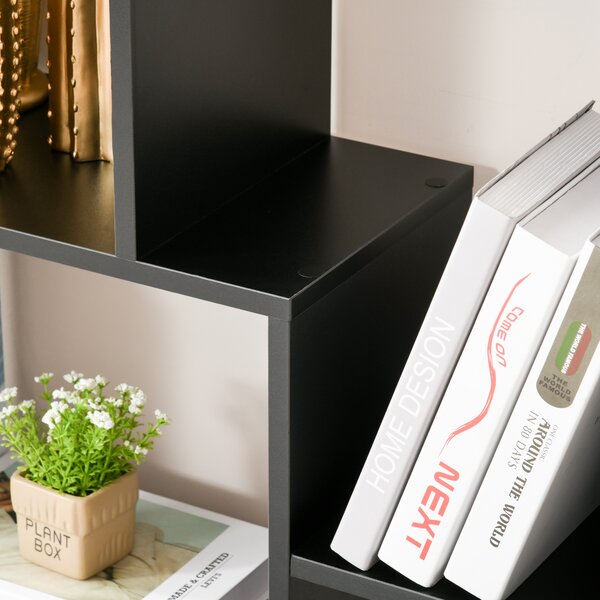 HOMCOM 8-Tier Bookshelf: Freestanding Melamine Display Unit, Anti-Tip Pads, Modern Black Grid Storage Stand Aosom UK