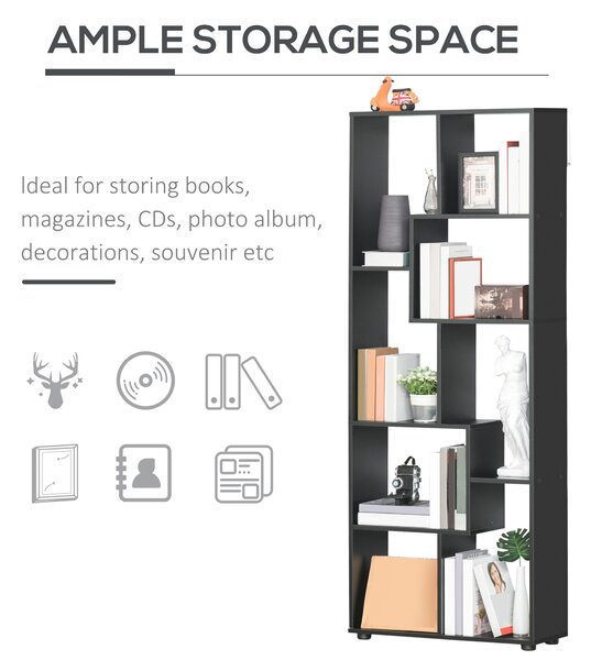 HOMCOM 8-Tier Bookshelf: Freestanding Melamine Display Unit, Anti-Tip Pads, Modern Black Grid Storage Stand Aosom UK