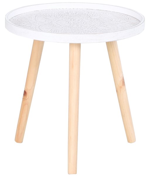 HOMCOM Elegant Flower Etched Side Table with Saucer Top, Wood Legs, for Living Room Bedroom, Coffee End Table, White Aosom UK