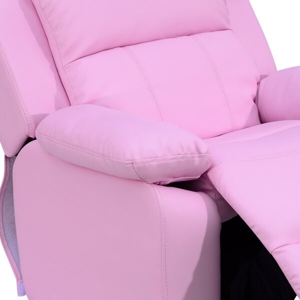 HOMCOM Kids Children Recliner Lounger Armchair Games Chair Sofa Seat PU Leather Look w/ Storage Space on Arms (Pink) Aosom UK