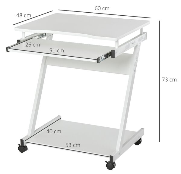 HOMCOM Movable Compact Small Computer PC Desk with 4 Moving Wheels Sliding Keyboard Tray Home Office Gaming Study Workstation White Aosom UK