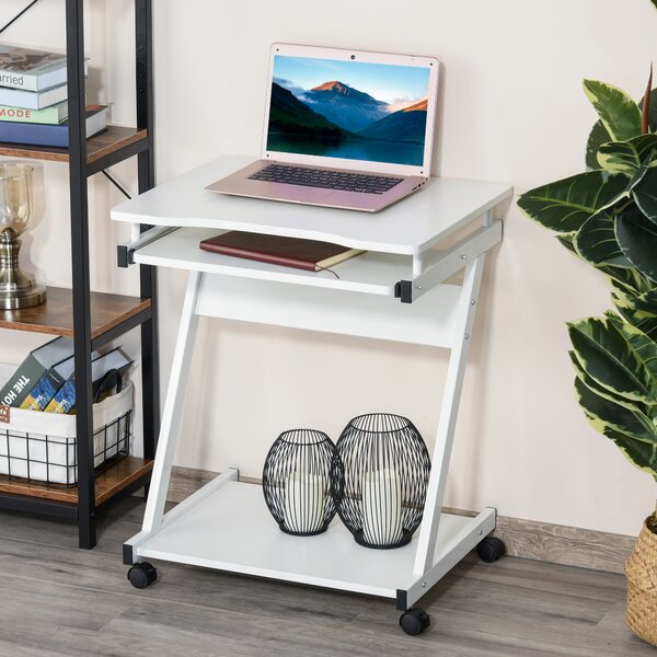 HOMCOM Movable Compact Small Computer PC Desk with 4 Moving Wheels Sliding Keyboard Tray Home Office Gaming Study Workstation White Aosom UK
