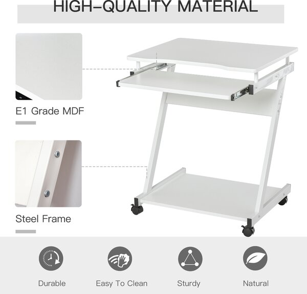 HOMCOM Movable Compact Small Computer PC Desk with 4 Moving Wheels Sliding Keyboard Tray Home Office Gaming Study Workstation White Aosom UK