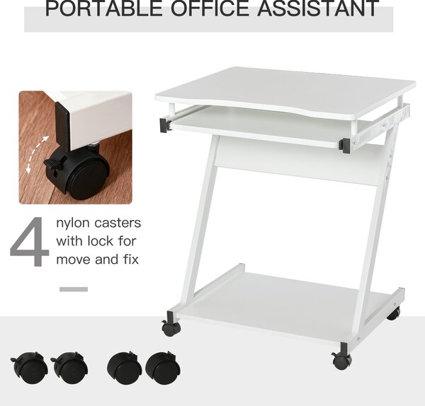 HOMCOM Movable Compact Small Computer PC Desk with 4 Moving Wheels Sliding Keyboard Tray Home Office Gaming Study Workstation White Aosom UK
