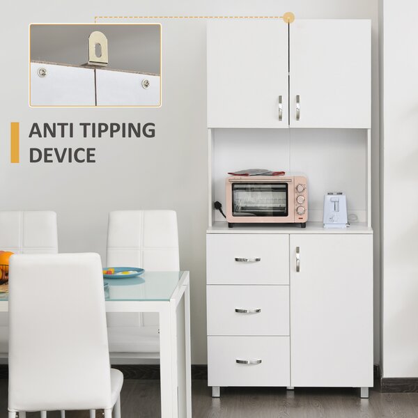 HOMCOM Free standing Kitchen Cabinet Cupboard with 2 cabinet, 3 drawers and 1 Open Space, Adjustable Height Storage Unit, White